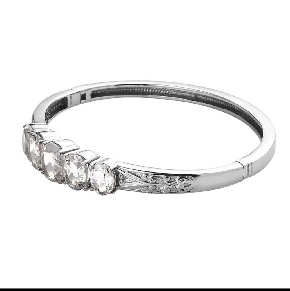 🆕️ Karis White Topaz Bangle Bracelet in Platinum Bond (8.0 Inches) - Picture 2 of 5
